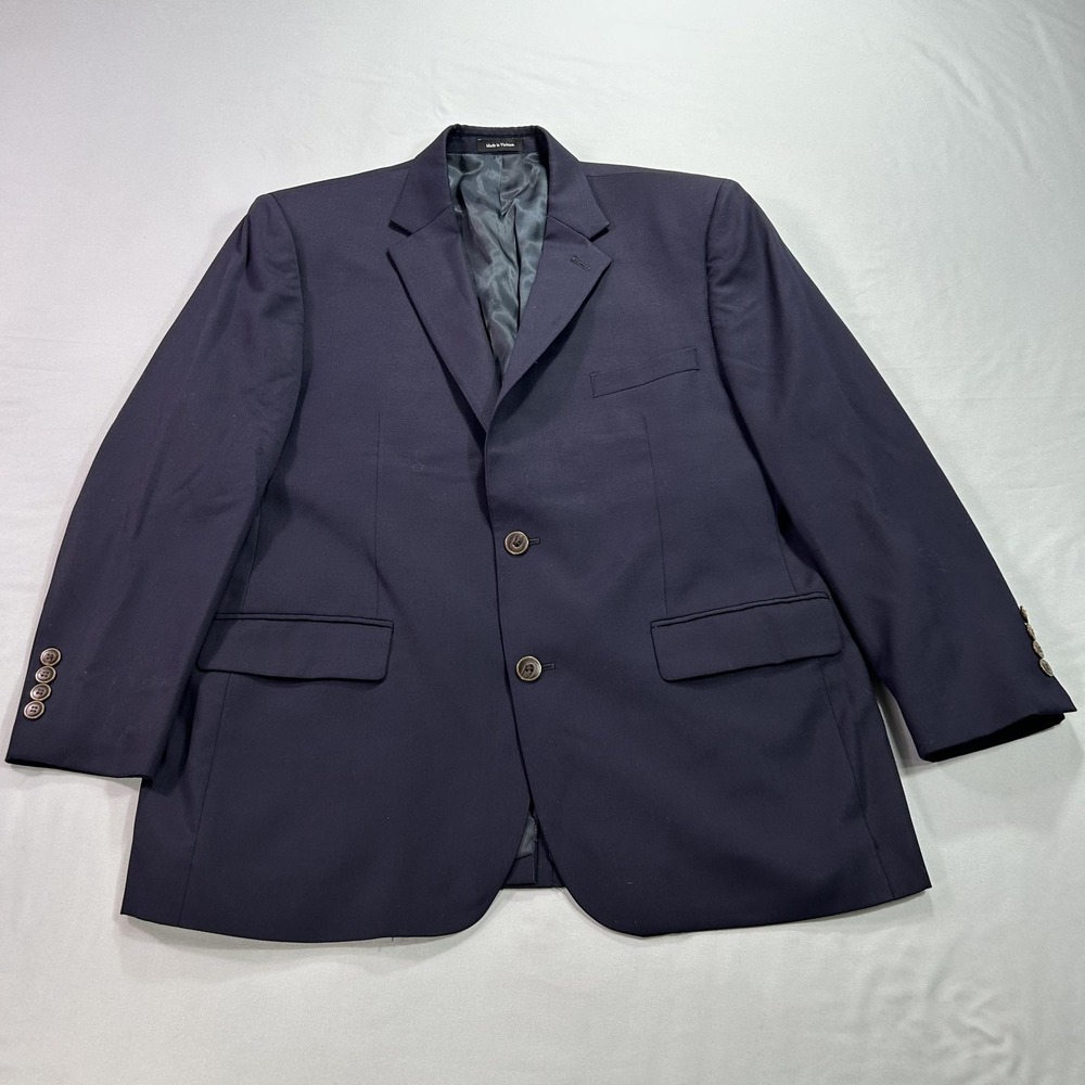 Joseph & Feiss Gold Blazer Mens 42 Short Navy Blue Wool Classic Fit Sport Coat